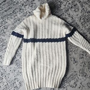 Cozy Ribbed Turtleneck Sweater with Navy Stripe